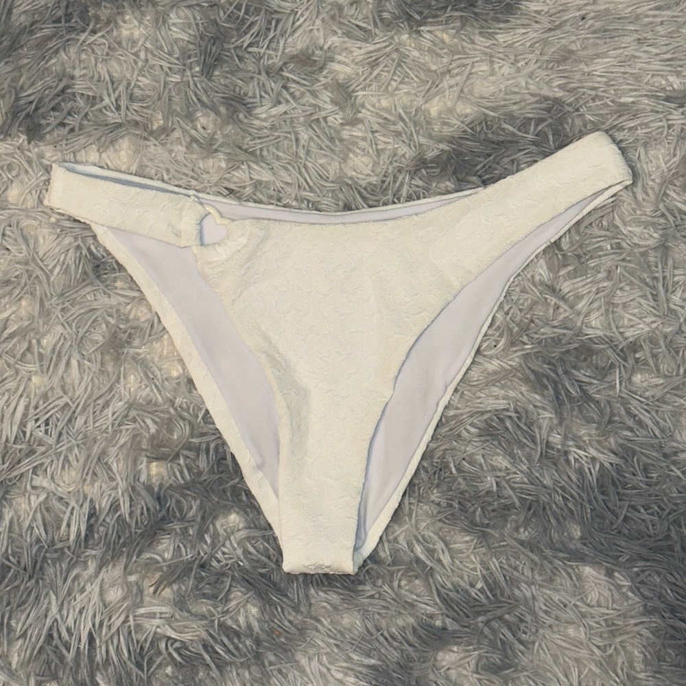 White Textured Cheeky Bikini Bottoms